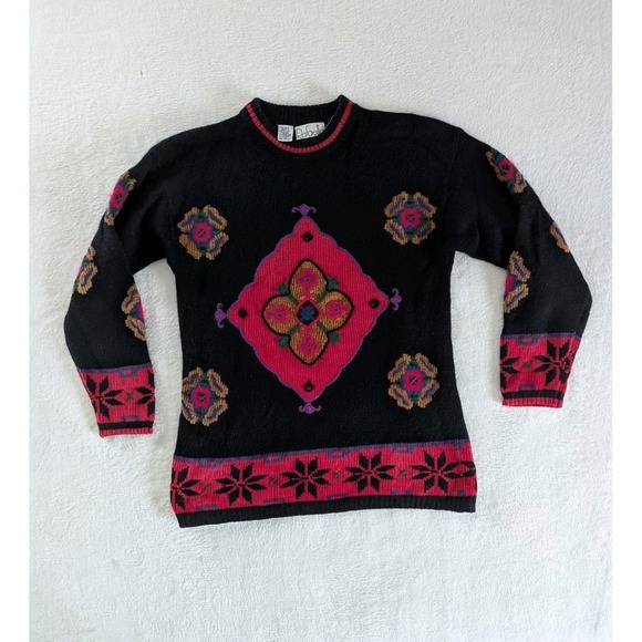 VTG 80's Angora Wool Blend Crew Neck Sweater Women's Size S Cabincore Holiday - Picture 1 of 6